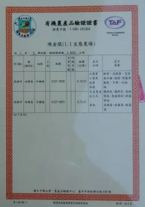 國立中興大學-有機農產品驗證證書